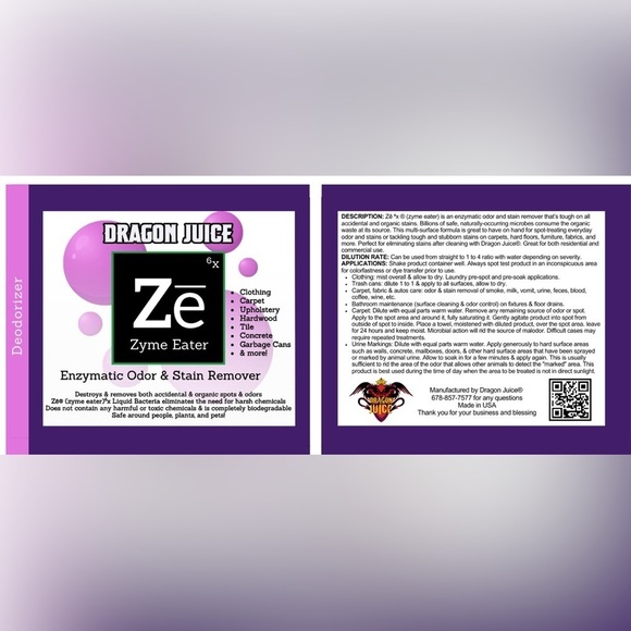 Deodorizer ZYME EATER Enzymatic Odor & Stain Remover - wine, smoke, pet … - Picture 5 of 6